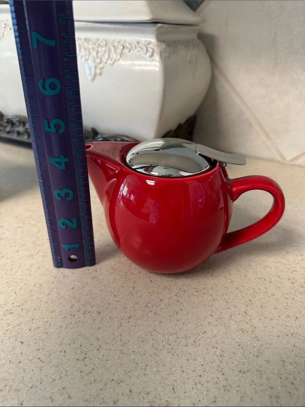 Red Ceramic Creamer Pot with Stainless Steel Lid